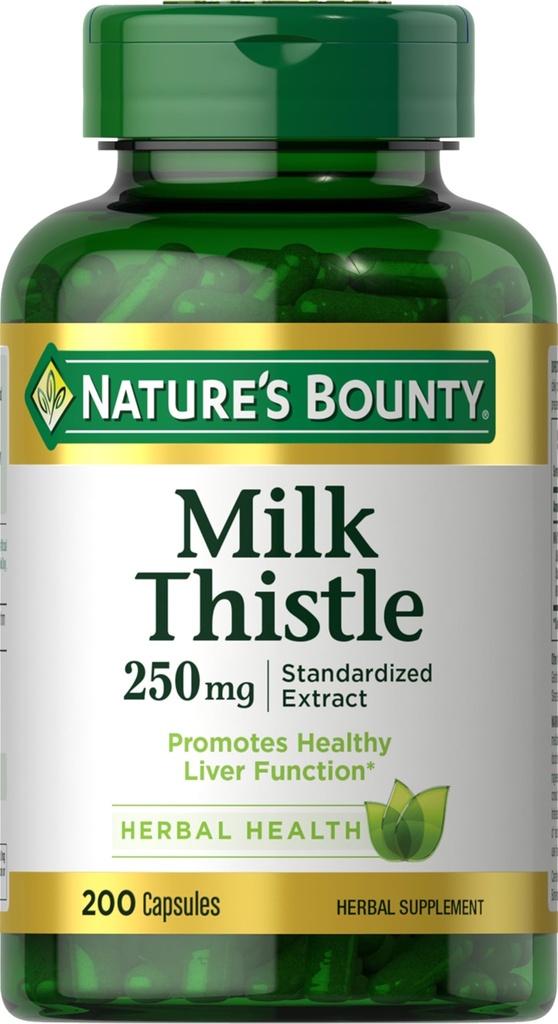 Nature's Bounty Milk Thistle Capsules, Traditioneel gebruikt voor levergezondheid, kruidensupplement, 250 mg per portie, 200 Tellen