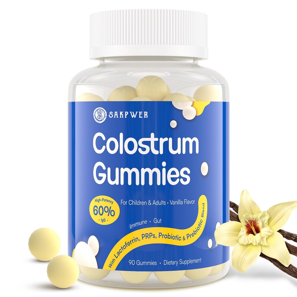 Bovine Colostrum Supplement Gummies - met 60% Hoogste IgG, Lactoferrine, Probiotica en Prebiotica voor volwassenen en kinderen, Vanille smaak & Sugar Free, 90 Gummies