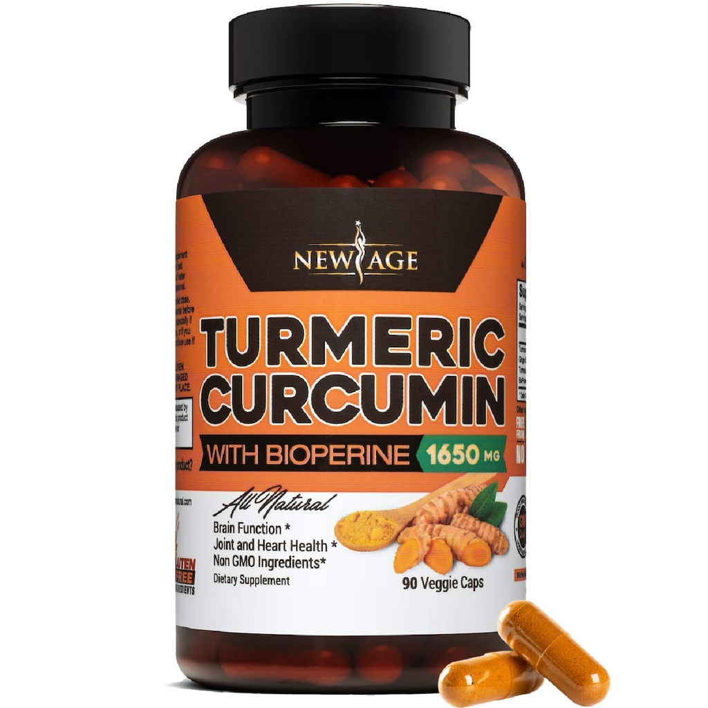 NIEUWE AGE Kurkuma Curcumine met Bioperine Capsules - Natuurlijke gewrichts- en gezonde ondersteuning met 95% gestandaardiseerde curcuminoïden voor Potency & Absorptie - Non-GMO, Glutenvrij (90 Tellen (pakket 1))