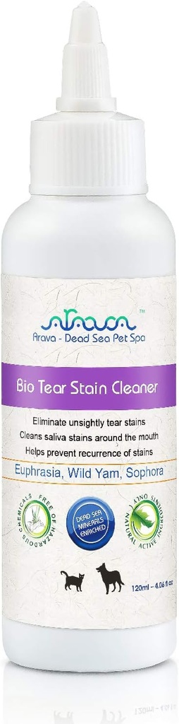 Arava Natural Tear en Stain Remover voor honden en katten - Effectieve oplossing met 26 dode zee mineralen, Verwijdert en voorkomt oog- en saliva vlekken