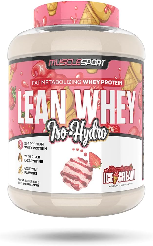 Musclesport Lean Whey RevolutionTM Proteïnepoeder - Wei Proteïneisolaat - Lage Calorie, Low Carb, Low Fat, Incredible Flavors - 25g Proteïne per Scop - 5lb Aardbei Creme