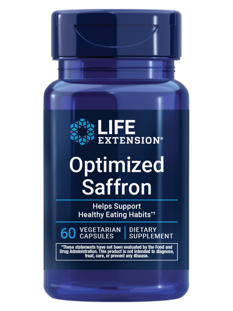 Extension de vie Safran optimisé, Extrait de safran, Supplément de safran qui vous aide à combattre l'envie de Snack, non-OGM, sans gluten, végétarien, 60 capsules végétariennes