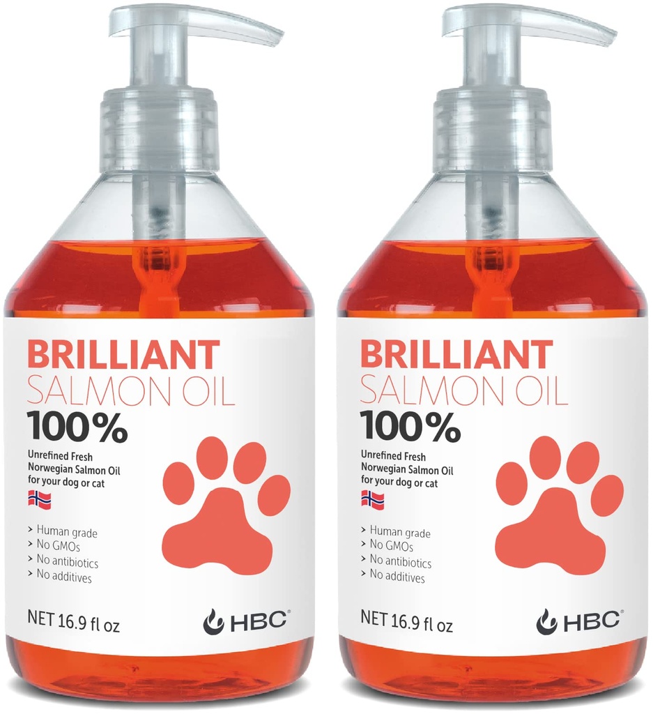 Huile de saumon pour chiens - peau saine et manteau, supplément alimentaire naturel d'huile de poisson Omega 3, acides gras de l'EPA et de la DHA, idéal pour le mouillage, l'allergie, les démangeaisons, la peau sèche, les articulations et la santé des os - (2 x 16,9 oz)