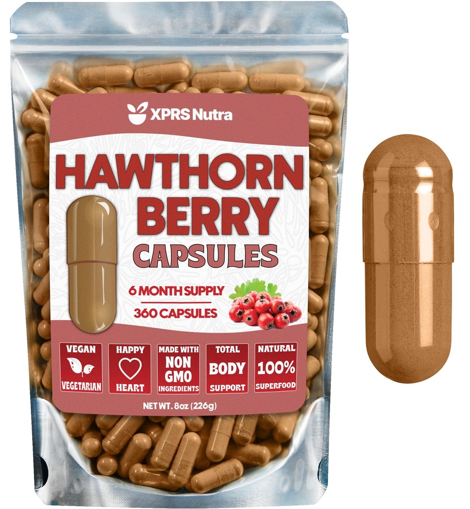 Capsules en poudre de Hawthorn Berry - Compte 360 (6 mois d'approvisionnement) - Capsules en poudre de Hawthorn Premium pour le soutien cardiovasculaire - Poudre de Hawthorne Berry - Supplément idéal pour hommes et femmes