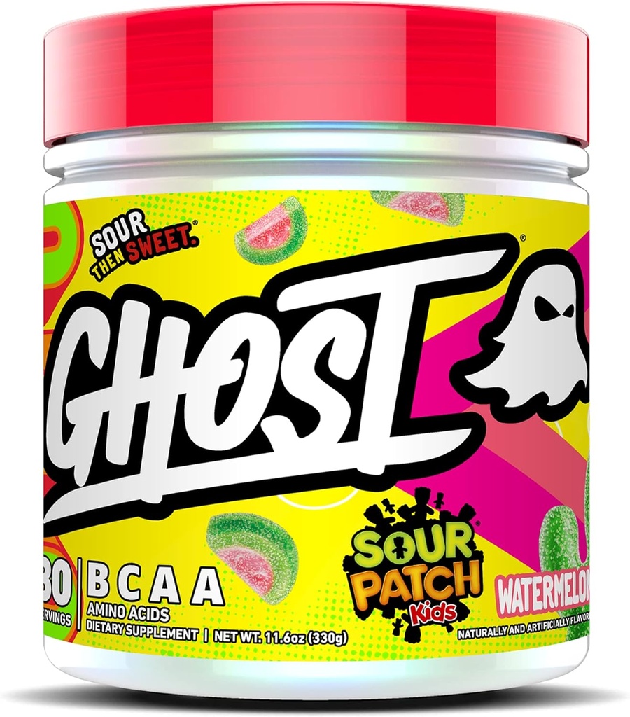 GHOST BCAA Powder Amino Acids Supplement, Sour Patch Kids Watermeloen - 30 Servers - Sugar-Free Intra, Post & Pre Workout Amino Powder & Recovery Drink, 7G BCAA