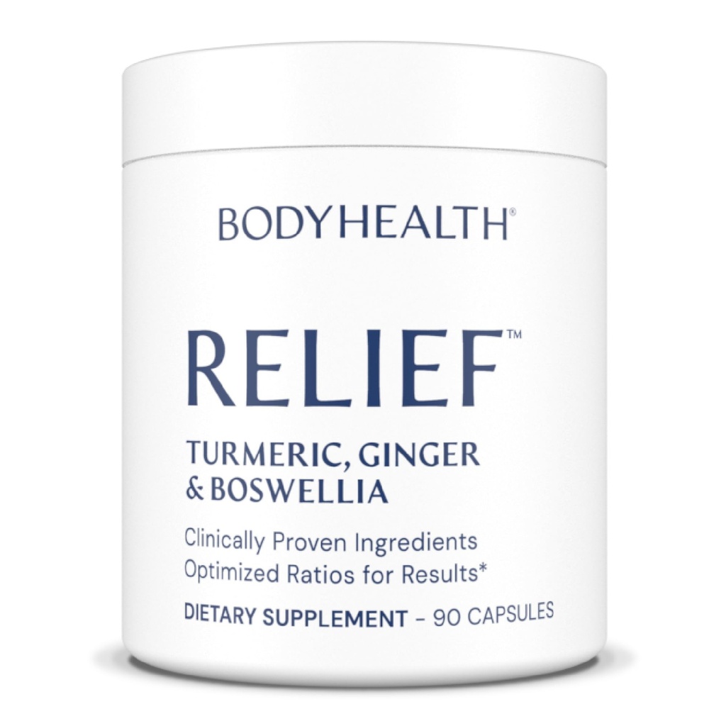 BodyHealth Inflam Relief, Supplément articulaire, Relief pour le dos, Genoux, mains, avec curcuma, Boswellia, Ginger, Tous naturels, non-OGM, sans gluten (90 capsules)