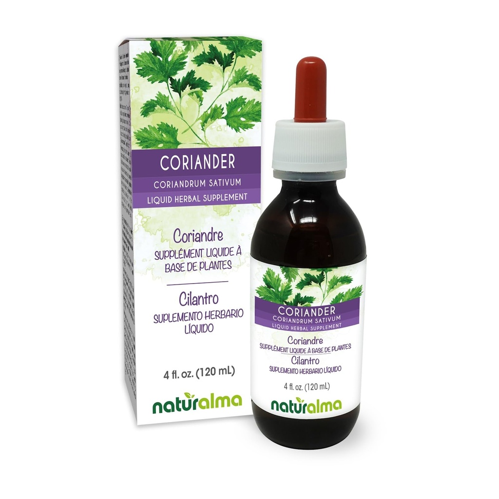Naturalma Coriander ou Cilantro (Coriandrum sativum) Teinture sans alcool de fruits - 4 fl oz Extrait liquide dans les gouttes - Supplément à base de plantes - Vegan