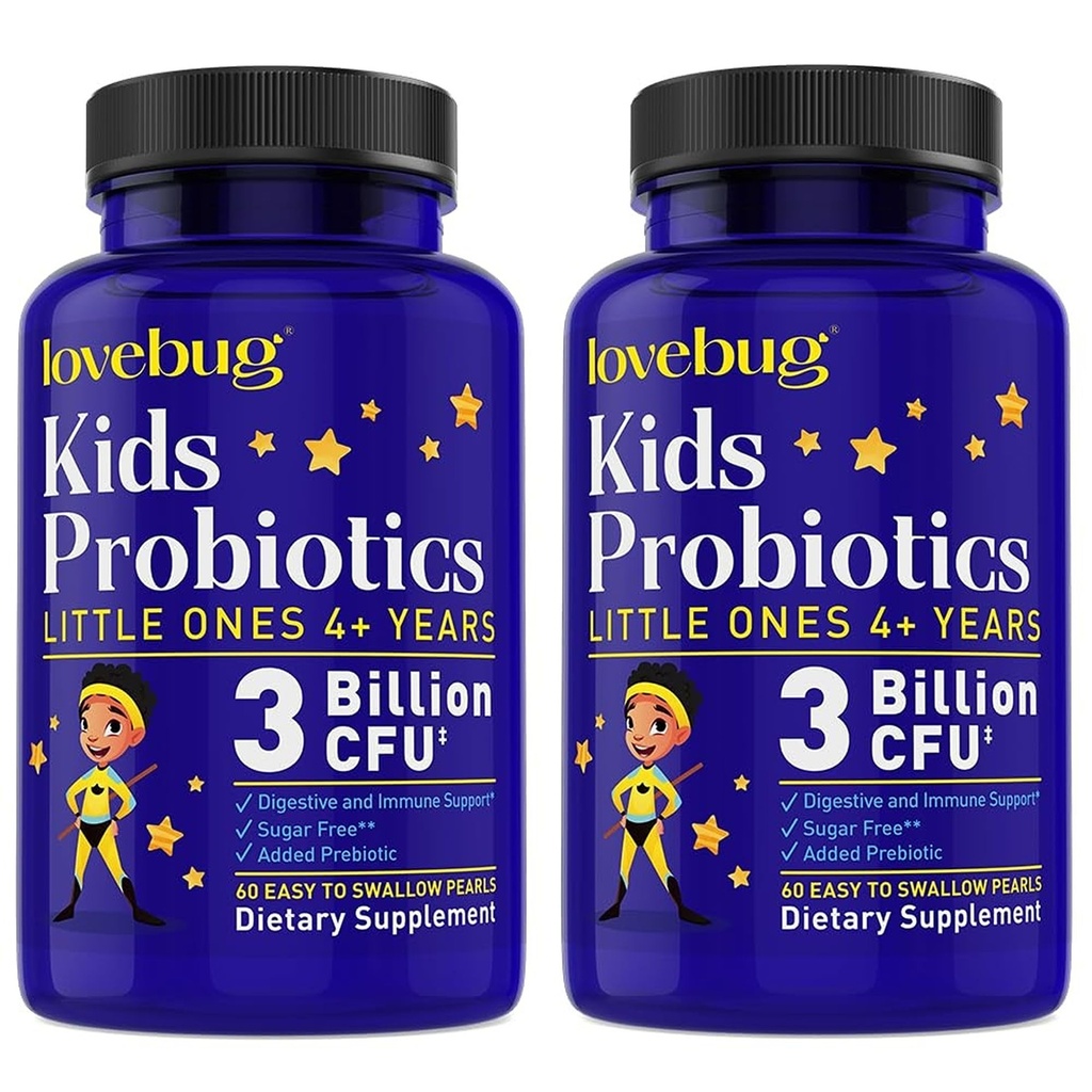 LOVEBUG Probiotica voor kinderen - Kids Probiotische Kauwtabletten met Prebiotica voor ouder dan 4 jaar, Dagelijkse Kinderen. Gut Health, Constipatie, Digestief & Immune Ondersteuning Supplement, Suikervrije, 120 Zachte Parels