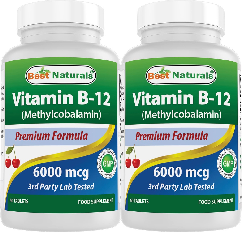 Best Naturals Vitamine B-12 als Methylcobalamine (methyl B12), 6000 mcg 60 Sublingual Tablets (60 Count (Pack of 2))