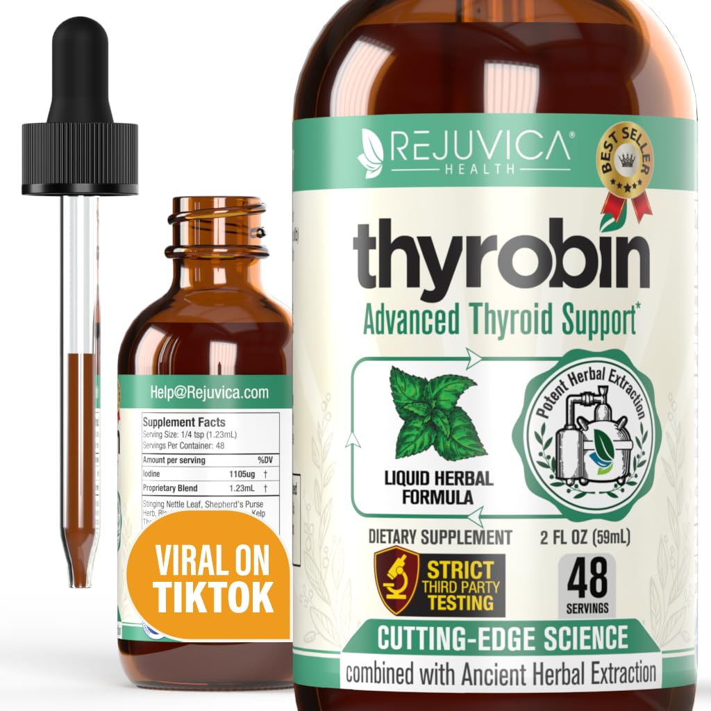 Thyrobin - Supplément de support thyroïdien avancé - Livraison liquide pour une meilleure absorption - Iodine, Sting Nettle, Kelp, Astragalus, Ashwagandha & More!