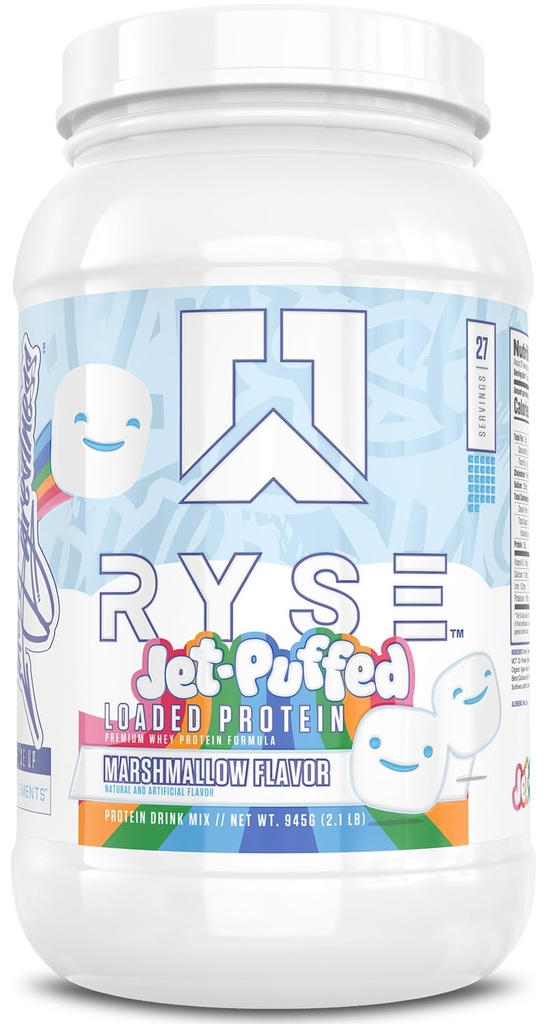 Poudre de protéines chargées RYSE - Marshmallow soufflé - 25g Protéine de lactosérum Isolé et concentré avec fibre prébiotique et MCT - faible teneur en glucides, faible teneur en sucre, friendly - 27 portions / 2 lb Tub