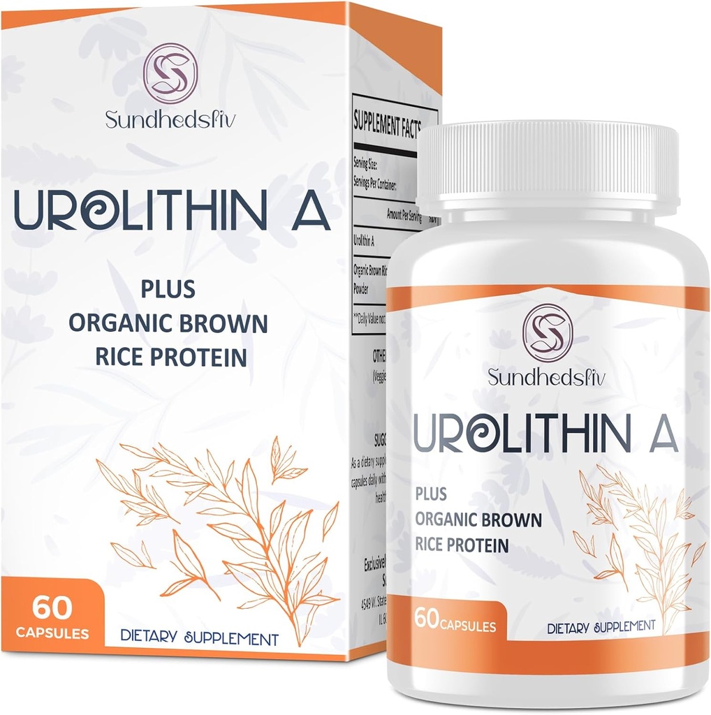 Urolithine A Supplement 1500MG Plus Bruine Rijst Proteïne, voor Oefenprestaties en Mitochondriale Ondersteuning, Glutenvrij, 60 Capsules