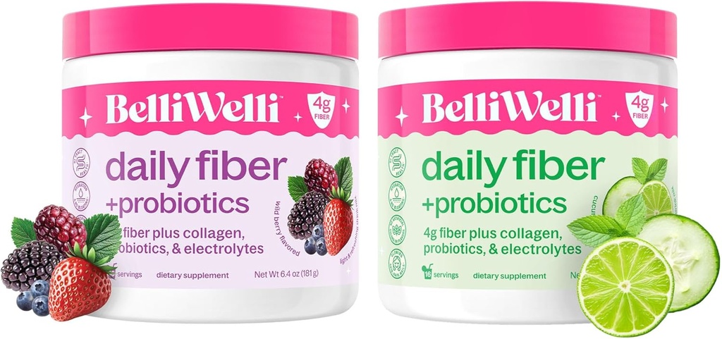 Dagelijks vezelsupplement Bundel met collageen, probiotica en elektrolyten - Ondersteunt spijsverterings-gezondheid, regelmaat en huidgezondheid . . Cucumber Lime Mint & Wild Berry Smaken
