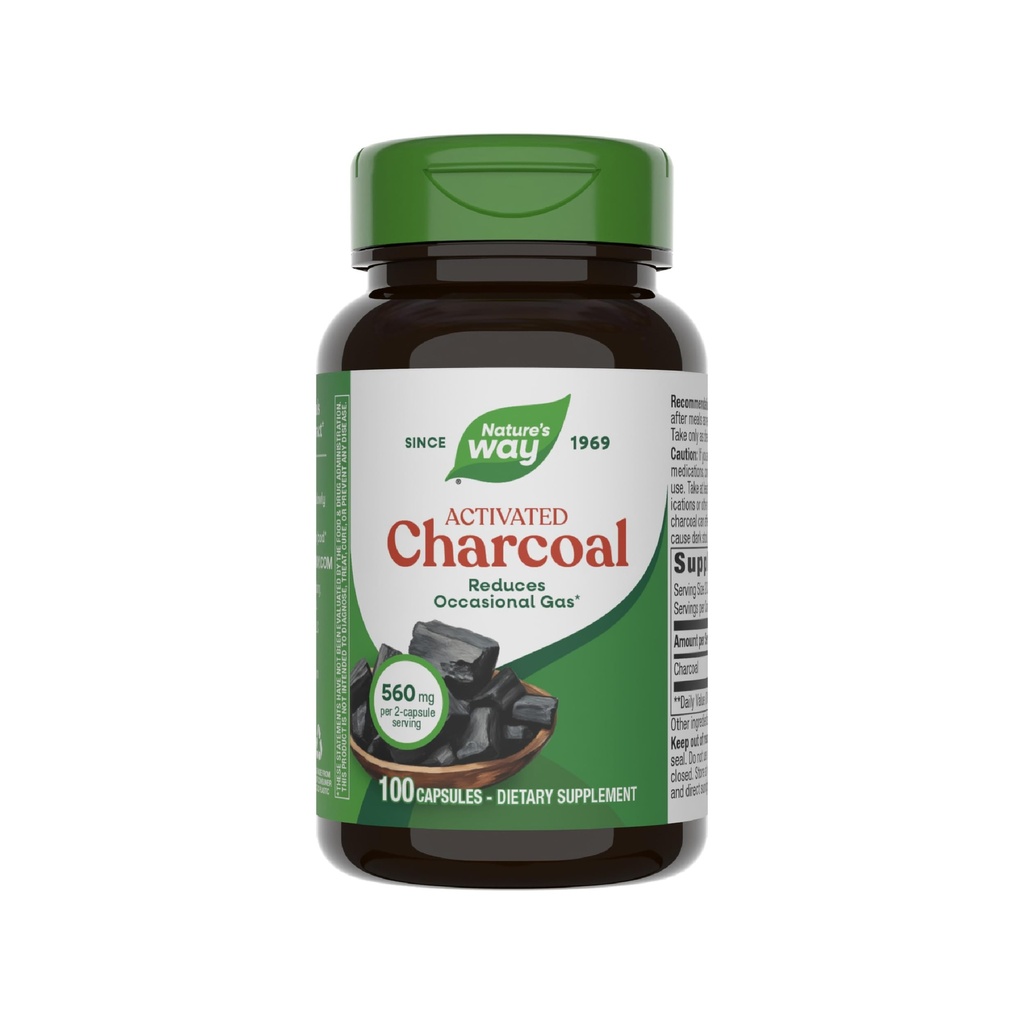La voie de la nature a activé le charbon de bois, les liants et le gaz non désirés dans le tube digestif*, 560 mg par portion de 2 capsules, 100 capsules (paquetage de May Vary)