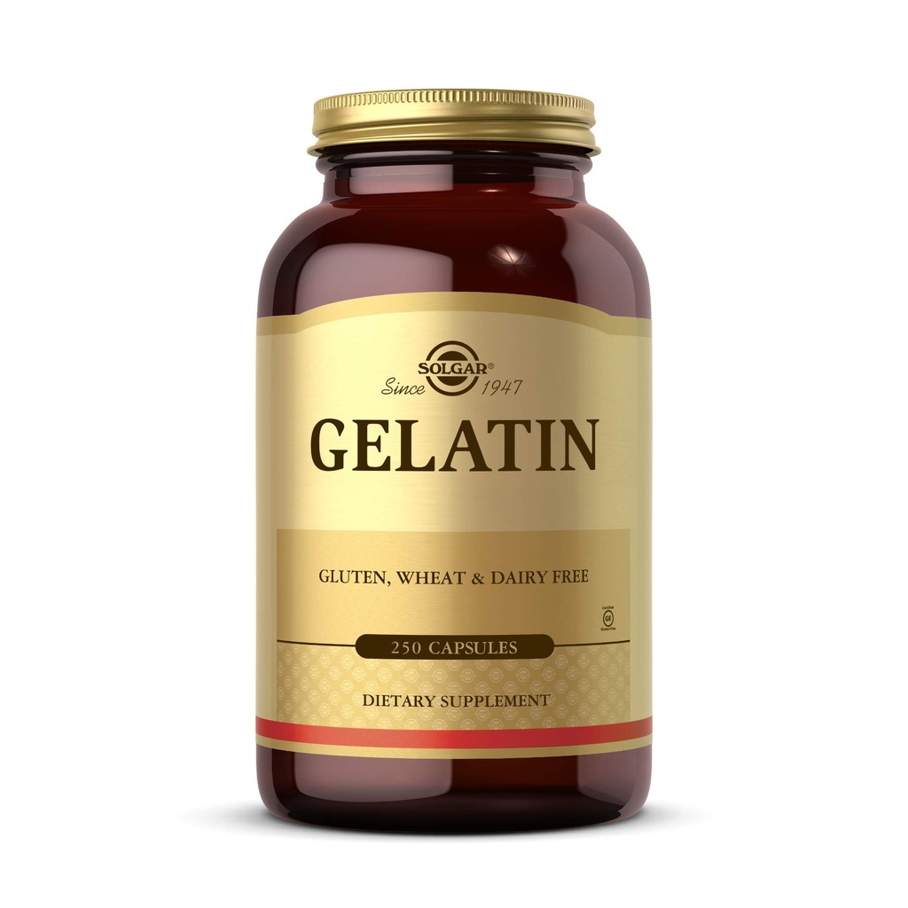 Solgar Gélatine 1680 mg, 250 Capsules - Gélatine naturelle - Soutient la santé des os, des articulations et de la peau - Sans gluten, Sans lait - 83 portions