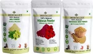 Combo biologisch gedroogd Amla, Hibiscus en Methi (Fenugriek) Poeder (Elk 100 Gram/3,5 Ounce) Hylanthus Emblica Hibiscus Rosa-Sinensis Trigonella Foenum-Graecum