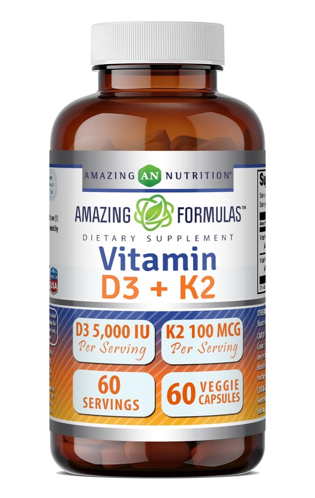 Verbazingwekkende formules Vitamine D3 5000 IE met vitamine K2 100 mcg 