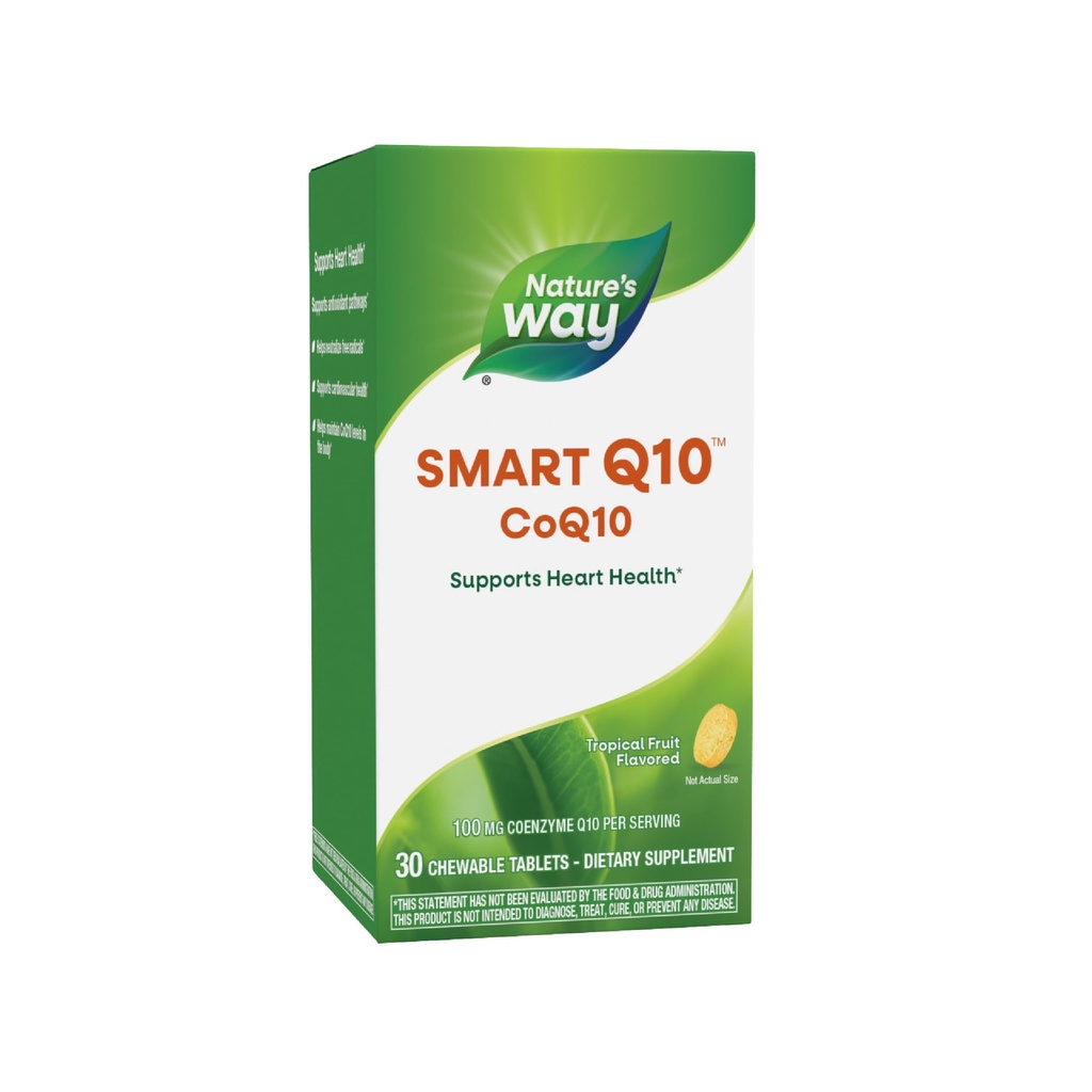 Nature's Way SMART Q10 CoQ10, ondersteunt Hart Gezondheid & Cellular Energy*, Tropical Fruit smaak, 100 mg per portie, 30 Kauwtabletten (Verpakking mei Vary)