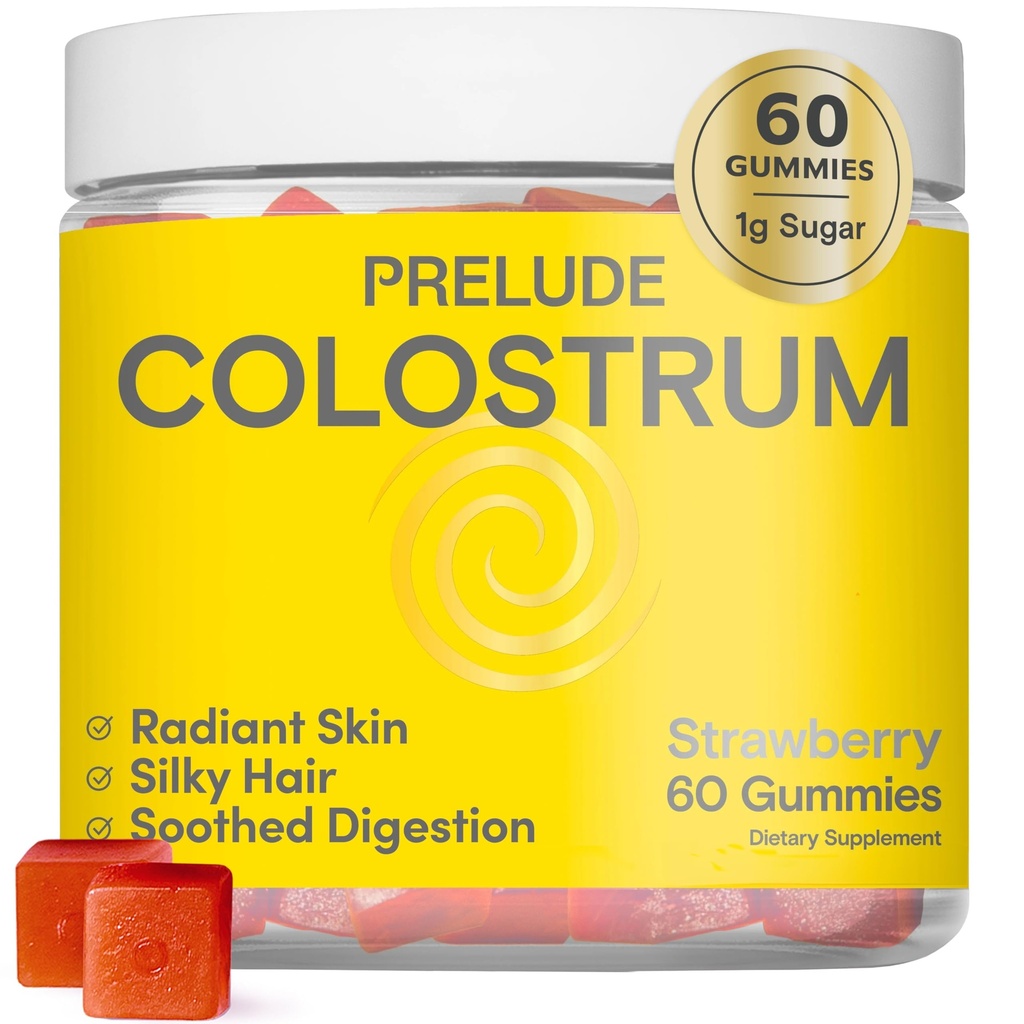 Prelude Bovine Colostrum Chews for Gut Health, Bloating & Beauty for Women & Men - Grassfed Colostrum Gummies for Digestive Health Immunity & Overall Wellness - Colostrum Supplement Made in USA