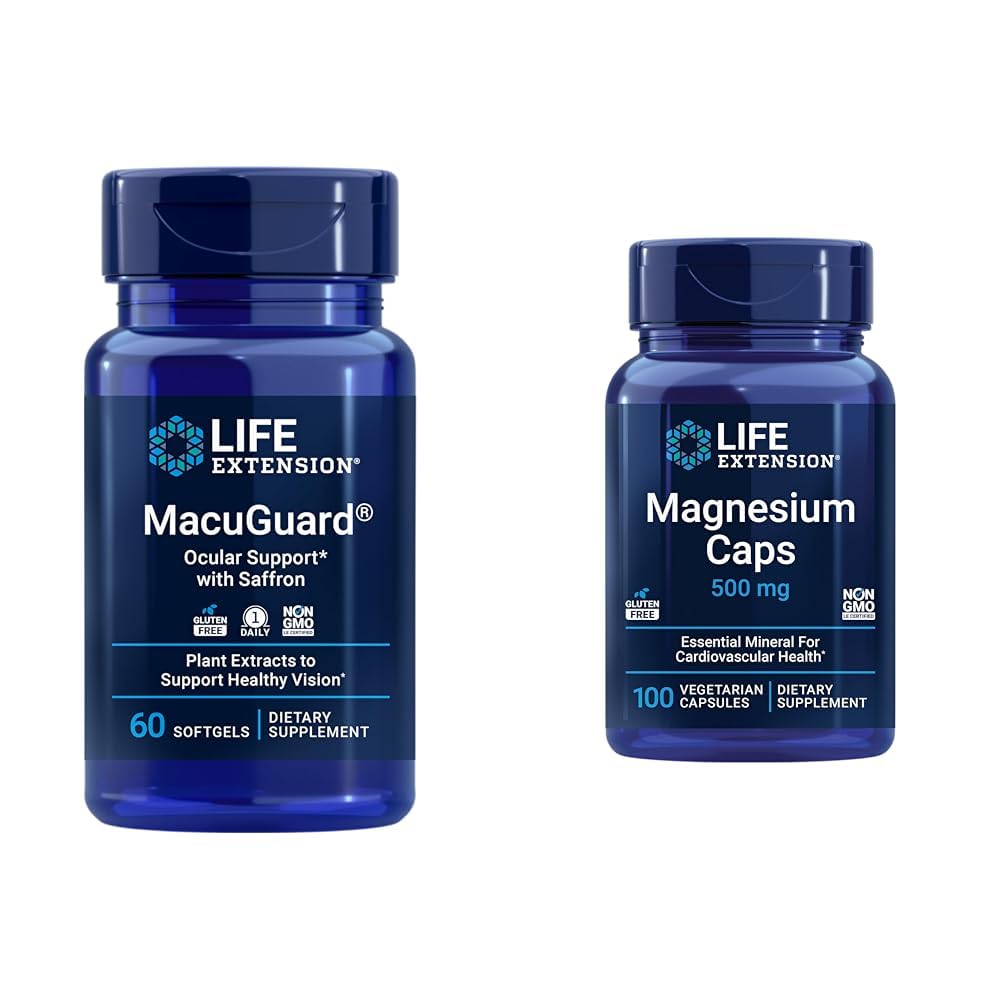 Levensverlenging MacuGuard Eye Health Supplement met Magnesium Capsules 500mg - Luteïne, Zeaxanthine, Meso-zeaxanthine en Saffron voor gezond zicht - 60 Softgels en 100 Vegetarische Capsules