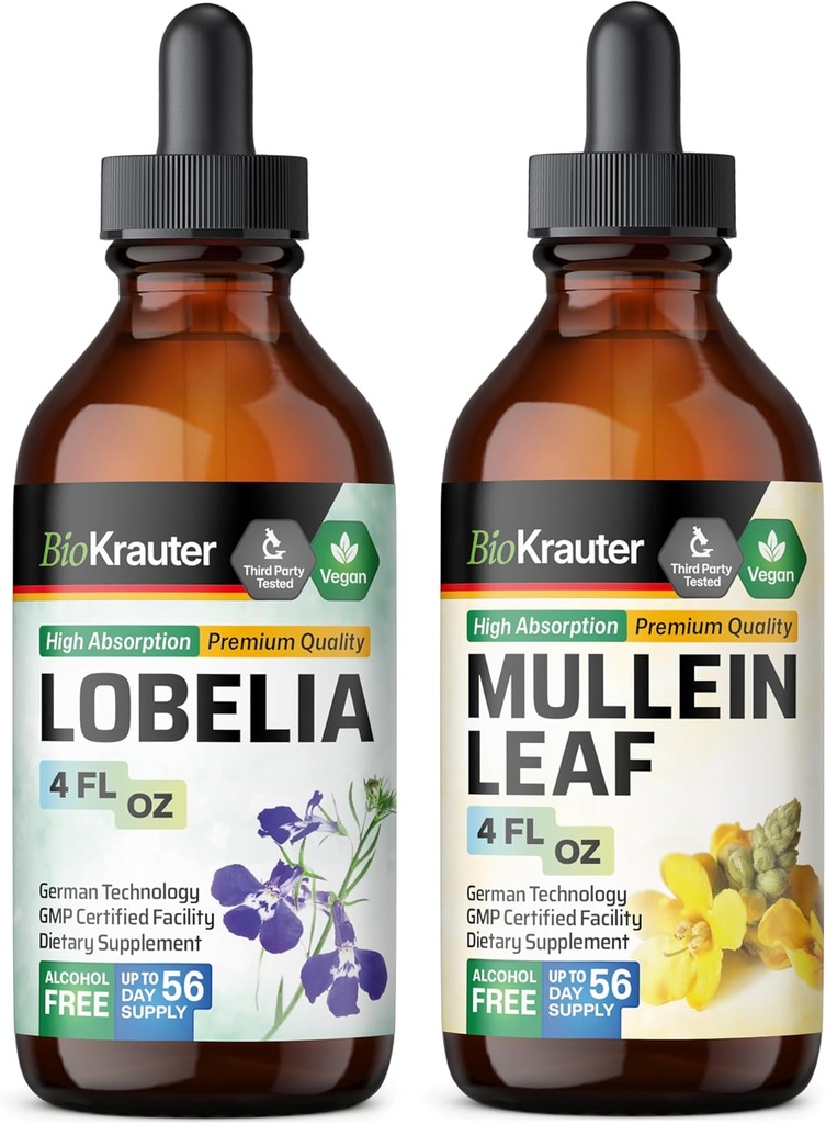 BIO KRAUTER Lobelia Tinctuur 4 Fl. Oz. & Mullein Tinctuur 4 Fl. Oz.
