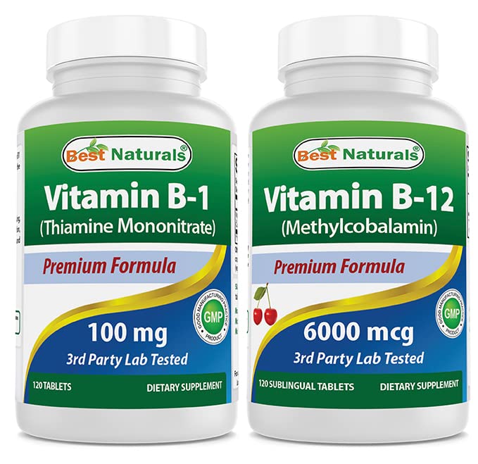 Best Naturals Vitamine B1 als Thiamine Mononitraat 100 mg & vitamine B12 6000 mcg