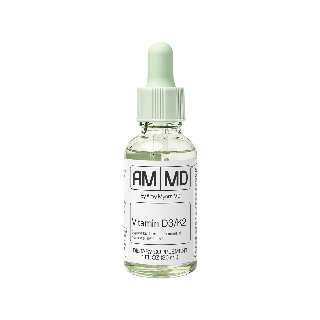 Amy Myers MD Vitamine D3/K2 Vloeistof - Ondersteunt Bone Health, Immune Function & Hormone Balance - High Absorptie - Non-Dairy, Gluten-Free - 1 fl oz (30 Servings)