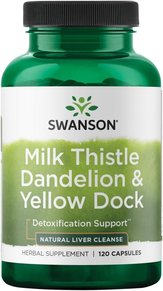 Swanson Milk Thistle, Dandelion & Yellow Dock - Herbal Liver Support Supplement - Natural Supplement Helpen bij het behoud van de algehele gezondheid en welzijn - (120 Capsules) 1 Pack