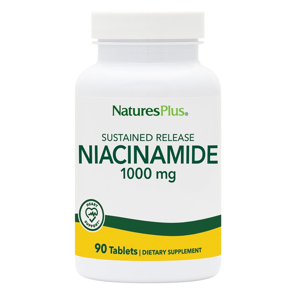NaturesPlus Niacinamide, libération prolongée - 1000 mg, 90 comprimés - supplément de vitamine B3 à haute concentration - végétarien, sans gluten - 90 portions