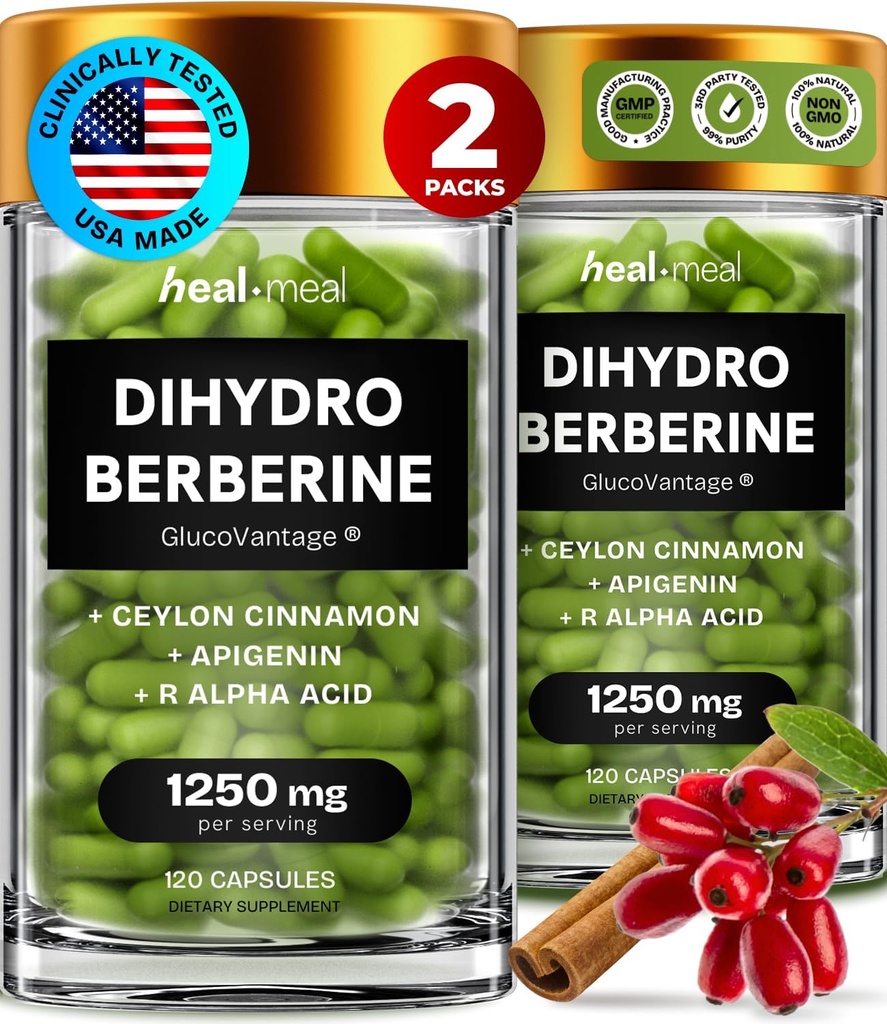 Dihydroberine supplement - Dehydro Berberine Organic - Super Berberine supplement met Ceylon Cinnamon & R Alpha Lipoïne Acid & Apigenine - Hydroberberine 240 caps (2 verpakkingen)