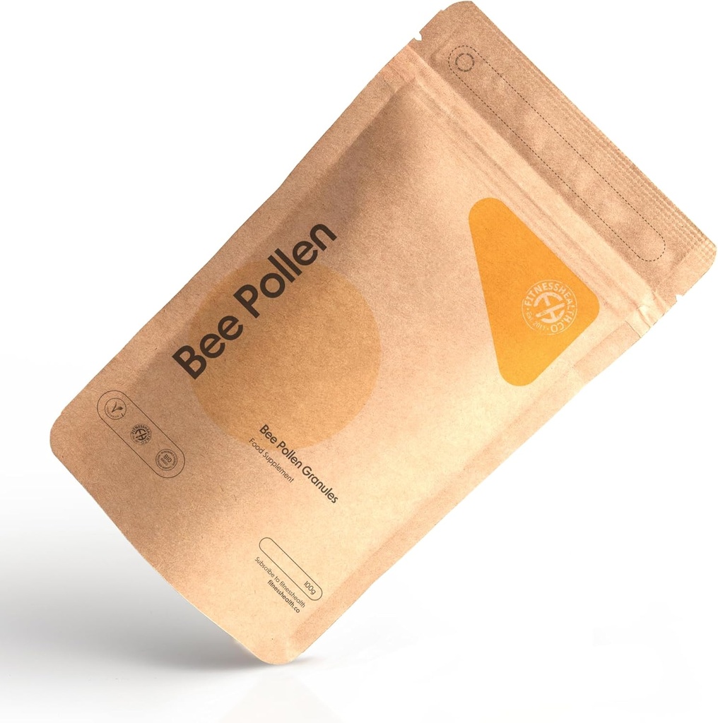 Santé Fitness Granules de pollen d'abeille biologique 100G - Extrait de booster d'énergie ultra-fort - Riche en sélénium efficace, vitamines et minéraux - Convient aux végétariens - Sans gluten