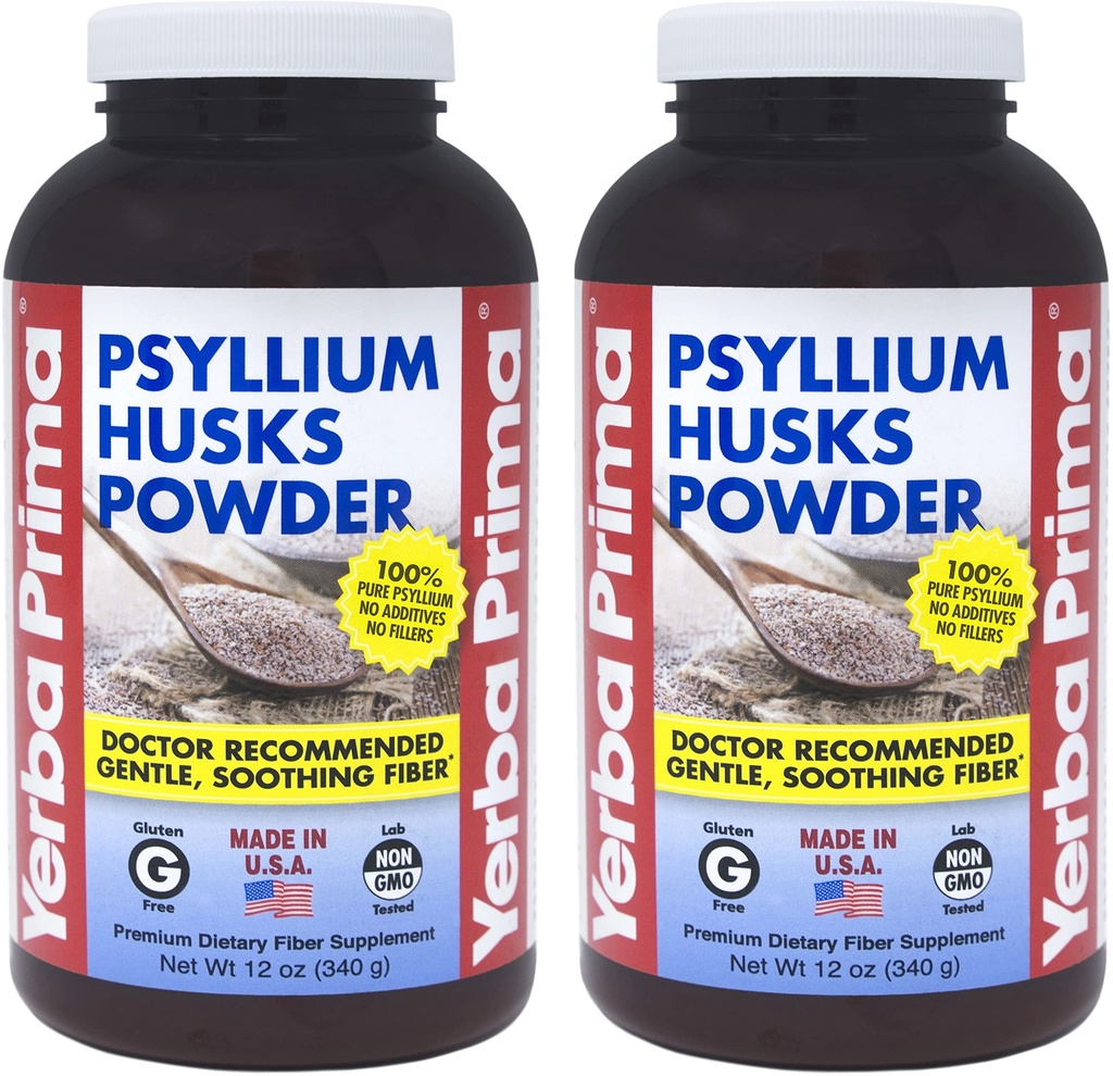 Yerba Prima Psyllium Husk Poeder 12 oz (pakket van 2) - Natural Fiber Supplement