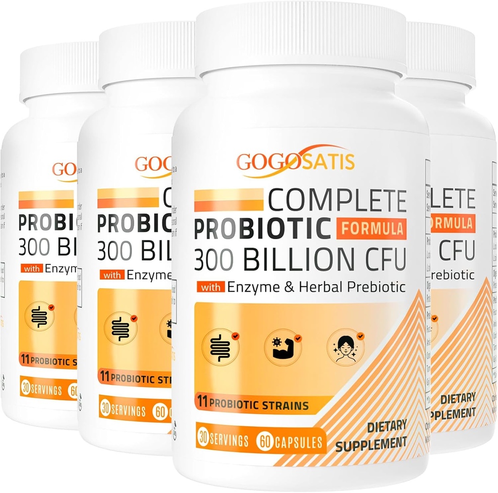 Probiotica voor vrouwen en mannen, 300 miljard CFU 11 strains + Organic Herbal & Discompensative Enzymes, Probiotic for Dispensive Health, Gas & Bloating, Immune, Gut Health for Women & Men, Shelf Stable, 240 Caps