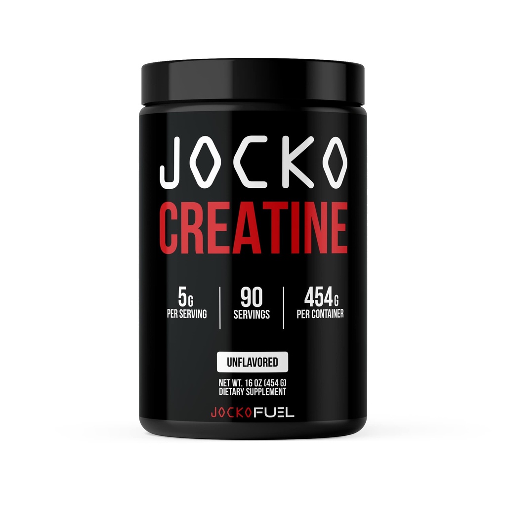 Jocko Fuel Creatine Monohydraat, Pure Micronized Powder voor mannen & vrouwen, ondersteunt spiergroei, sterkte, herstel & cognitie, Unflavored, 450 Gram, 90 Servers