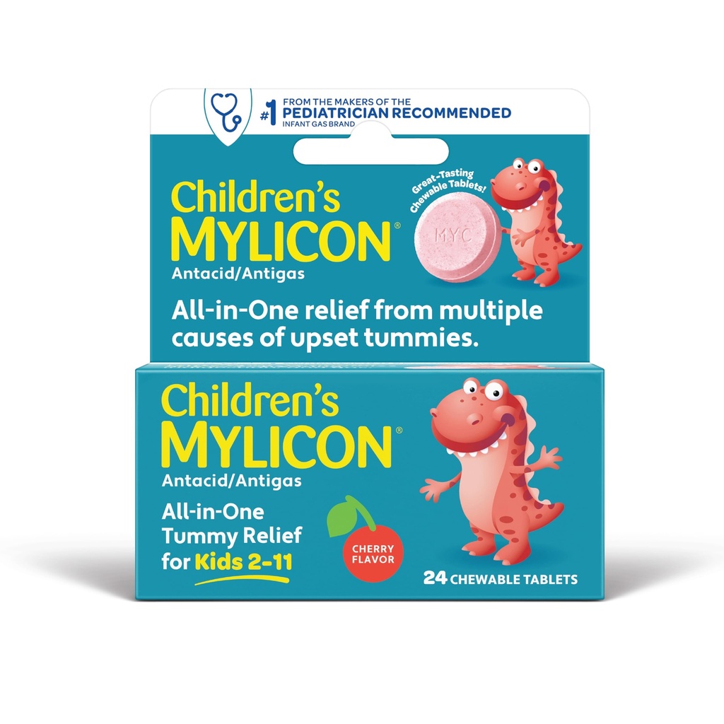 MYLICON Kinderen Tummy Relief voor kinderen, 24 Cherry smaak Kauwtabletten