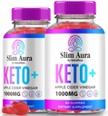 (2 Pack) Gommies de vinaigre de cidre de pomme Slim Aura Keto, Gommies officiels de vinaigre de cidre de pomme Slim Aura Keto pour perte de poids, Gommy de vinaigre de cidre naturel Keto Plus, Formule de kéto+ACV Premium, Gommias de cidre de pomme SlimAura (120 Gommies)