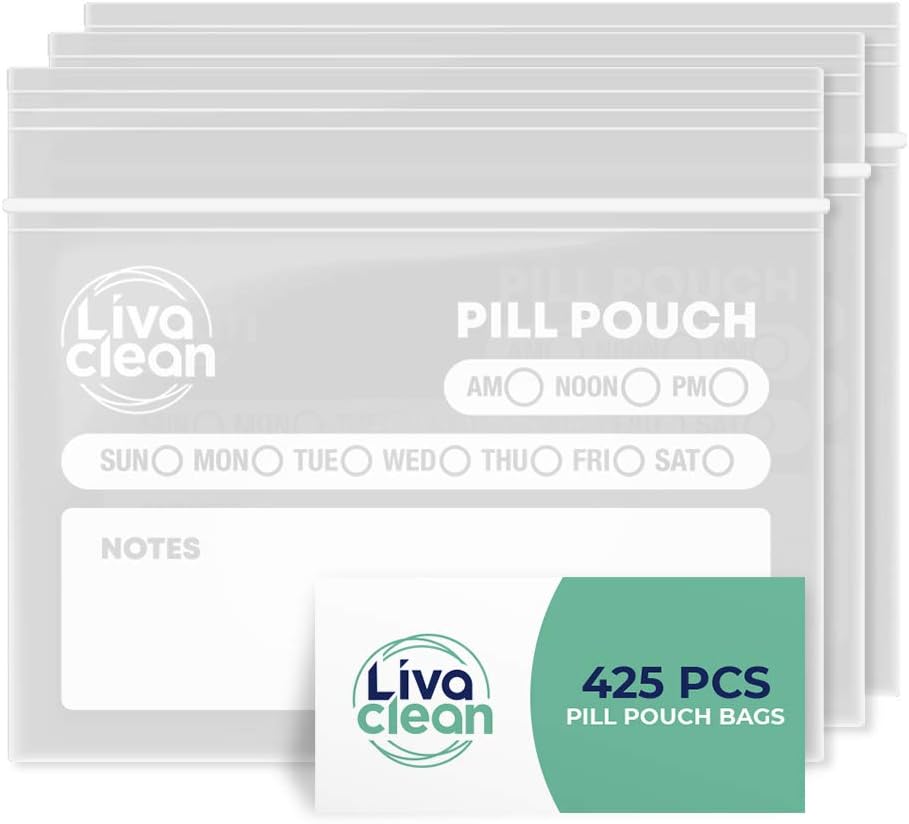 LivaClean 425 Poignées de pilules d'épaisseur améliorée pour le voyage - Sacs à pilules, Sac de médecine pour le voyage