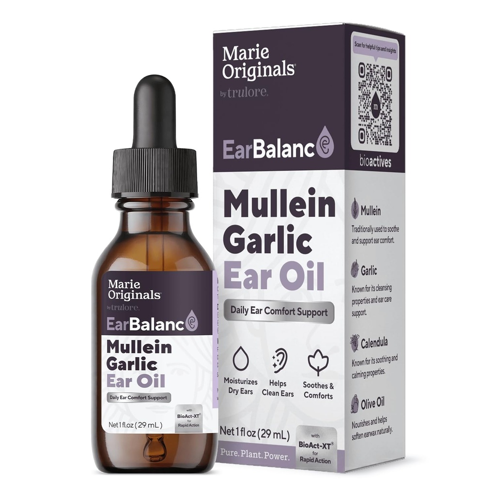 Marie Originales Huile d'oreille naturelle gouttes de Mullein Huile d'ail gouttes d'oreille pour la prévention des infections, gouttes d'oreille à base de plantes pour adultes, enfants et animaux de compagnie, douleurs d'oreilles et enlèvement de cire, remèdes à l'oreille (1 paquet)