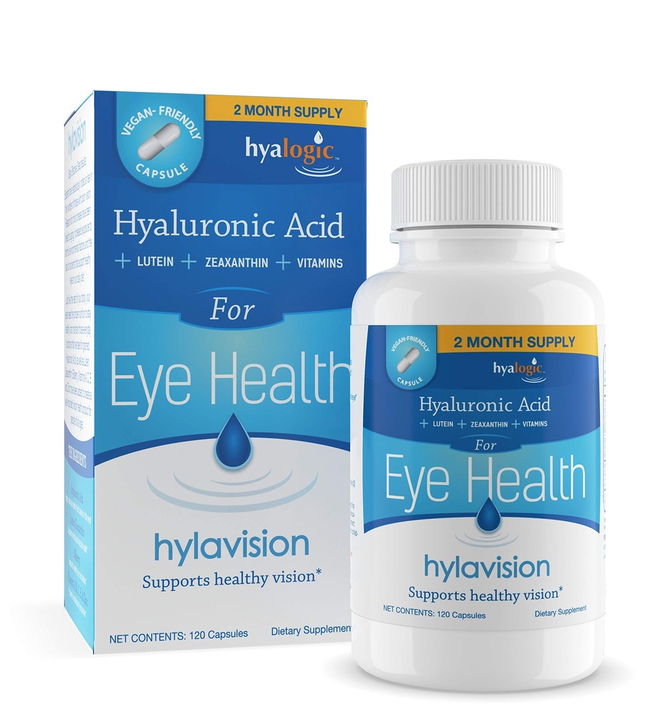Hyalogic HylaVision Eye Vitamins – with Hyaluronic Acid, Clear Eyes with Lutein and Zeaxanthin Supplements for Eye Care Eye Health Support - 120 Capsules