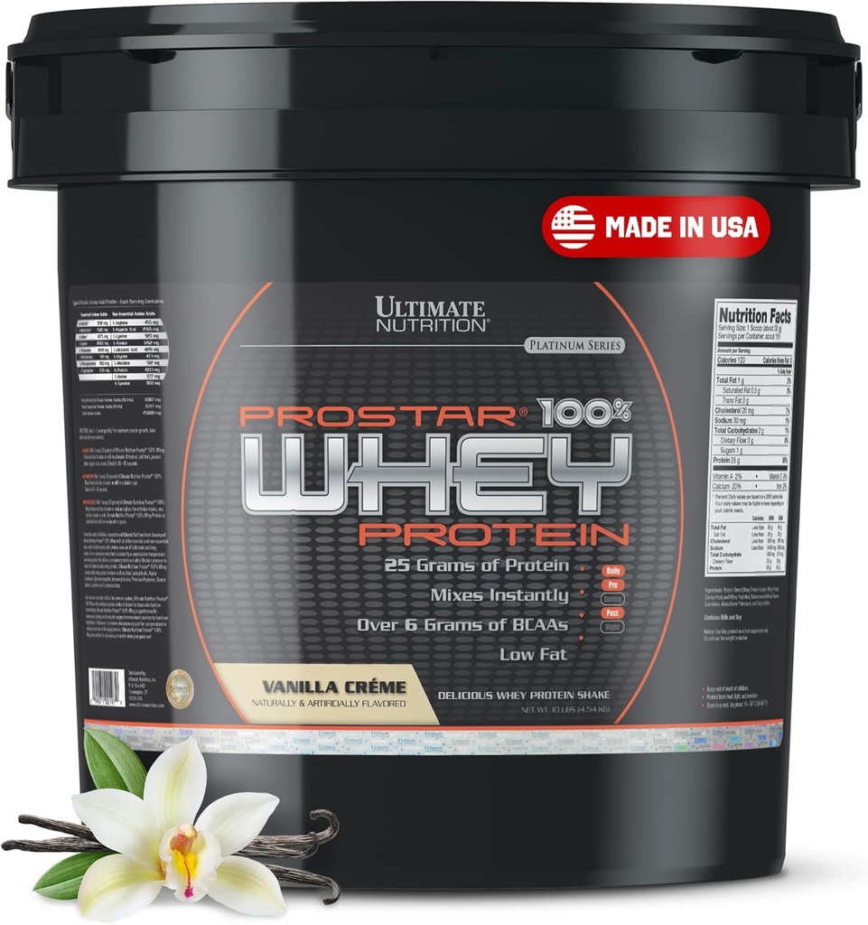 Ultimate Nutrition Prostar Wei Protein Powder Isolaat, Vanille - Low Carb, High Protein Powder Shake for Muscle Gain & Recovery - Low Sodium, Low-Fat & Keto Friendly - 10 lbs Bucket