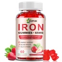 Supplément de fer Gommies, 65mg Fer et 250mg Vitamine C pour les femmes Hommes Enfants, Gommy de fer végétalien naturel avec vitamine A, B-Complex, Biotine, Zinc & Folate Energy Support & Immune Health, 60 Gommies