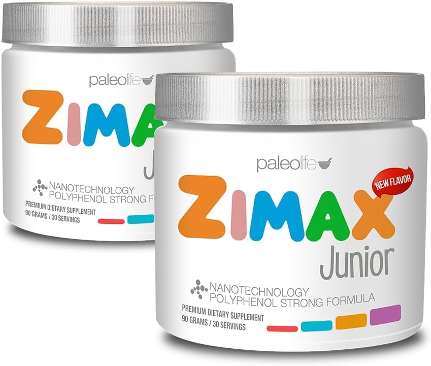 ZIMAX Junior Super Antioxidant voor kinderen en adolescenten Tussen 4 en 16 jaar, 100% natuurlijk met vitamine C, Magnesium, Vitamine D3,Curcumine, Gember en Mineralen