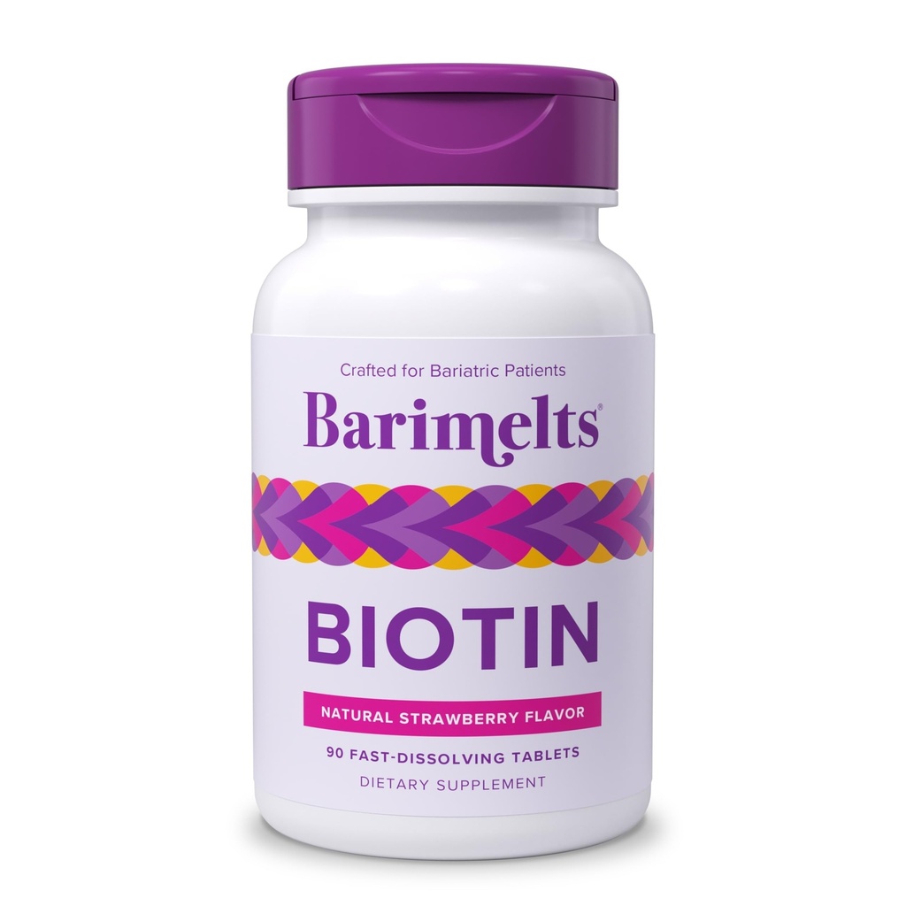 BariMelts Biotine 5000mcg, 90 comprimés à dissolution rapide (3 mois d'approvisionnement), vitamine bariatrique sans sucre pour les femmes, goût naturel de fraise