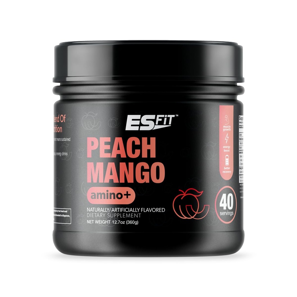 Amino+ Poeder - Voor- en natraining met Cafeïne + Green Tea Extract - BCAA, Aminozuren, Zero Sugar, Low Calorie, Superior Taste, 40 Servers (Peach Mango)