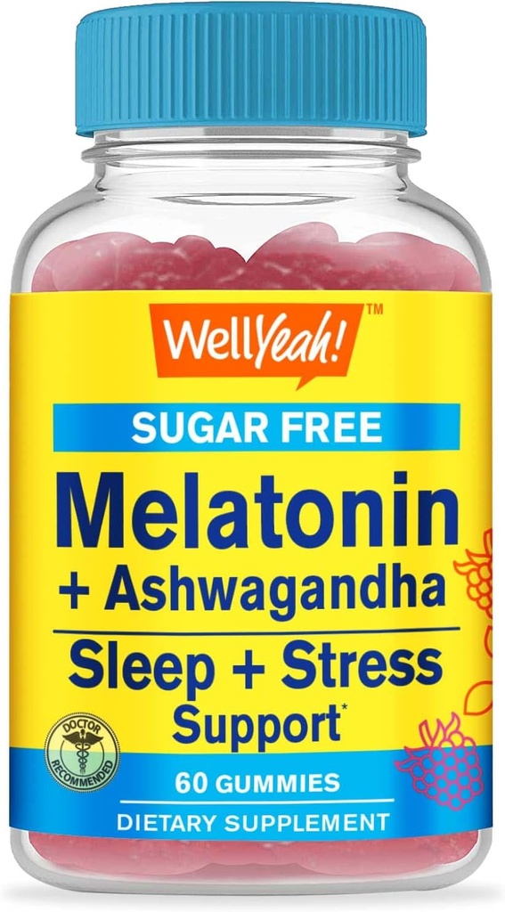 WellYeah Melatonine (2mg) met Ashwagandha (850mg) Suikervrije Gummies - Slaap & Stress Aid Supplement - met kamille, Citroen Balm, Lavendel, en Valeriaan - Natuurlijke Sourced Flavor - 60 Tel.