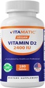 Vitamatic Vitamine D2 60 mcg (2400 IE) - Ergocalciferol - 180 Vegetarische tabletten (180 tabletten (verpakking van 1)) (1 fles)