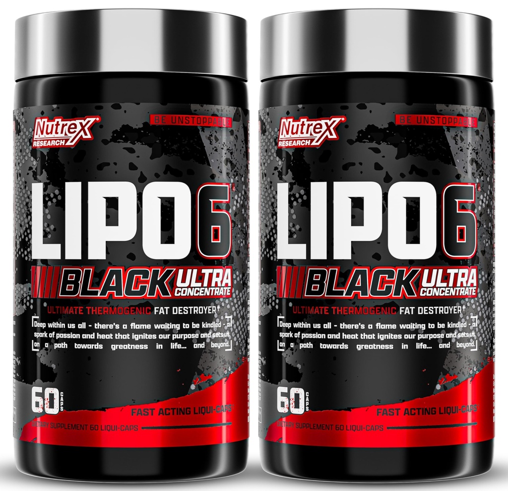 Nutrex Research Lipo-6 Black Ultra Concentrate Thermogenic Fat Burner Supplement, Verhoog gewichtsverlies, Energie & Intense Focus 120 Diet Pillen