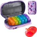 Serfeymi Weekly Travel Pill Organizer 2 keer Een dag AM PM Geüpgraded Regenboog Pill Box 7 dag met Portable Zipper PU leren pil Case, Medicine Organizer voor pillen, Vitaminen, Visolie - Paars 02