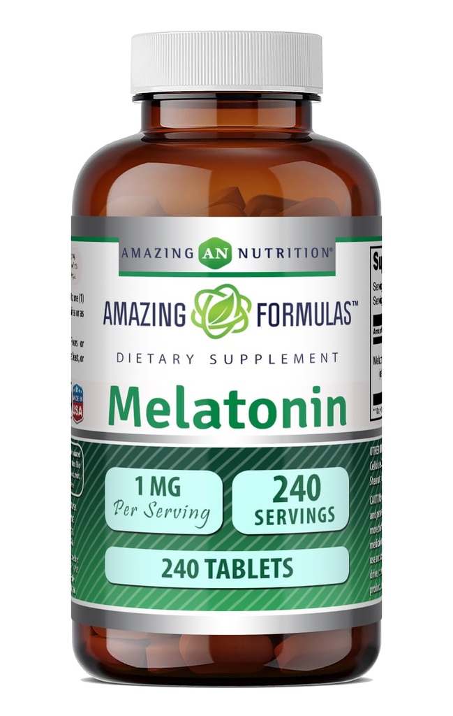 Verbazingwekkende formules Melatonine 1 Mg tabletten (Niet GGO,Gluten Gratis) - Beste keuze van natuurlijke slaaphulp Supplement 