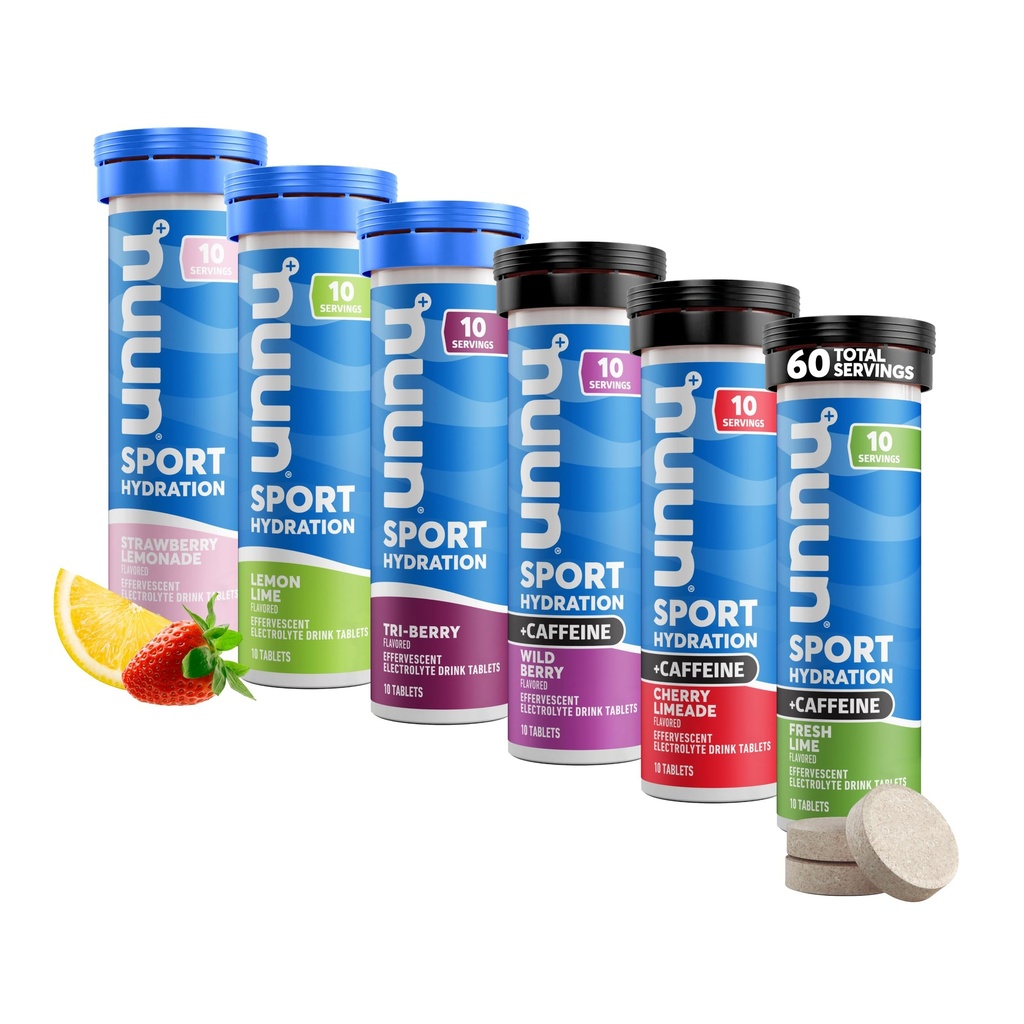 Nuun Sport + Caféine Comprimés d'électrolytes – Dissolvable dans l'eau, lot de variétés